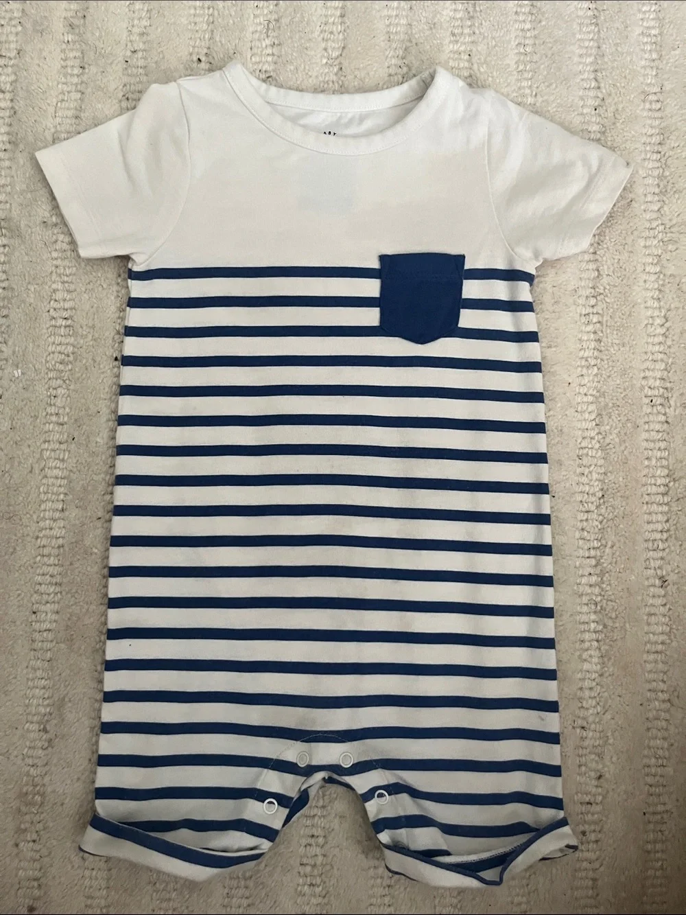 Cat & Jack White and Navy Striped Baby Romper with Pocket